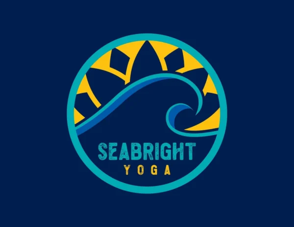 A blue and yellow logo for seabright yoga.