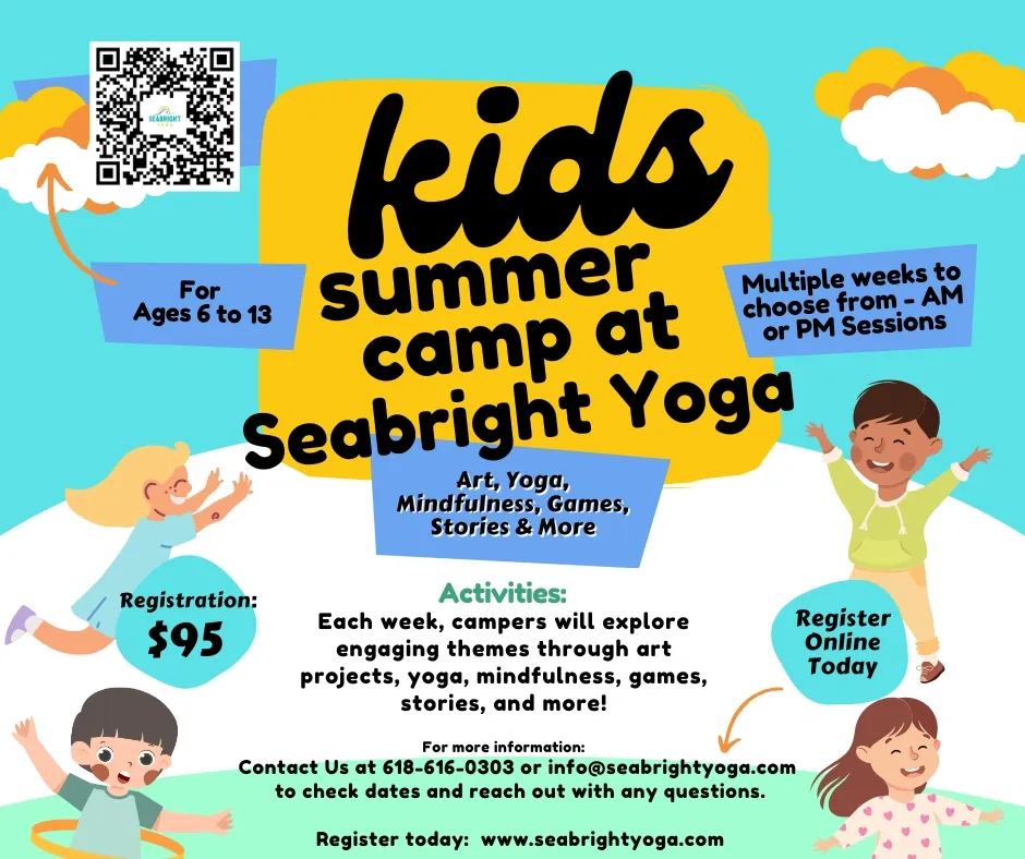 Kids summer camp at Seabright Yoga flyer.