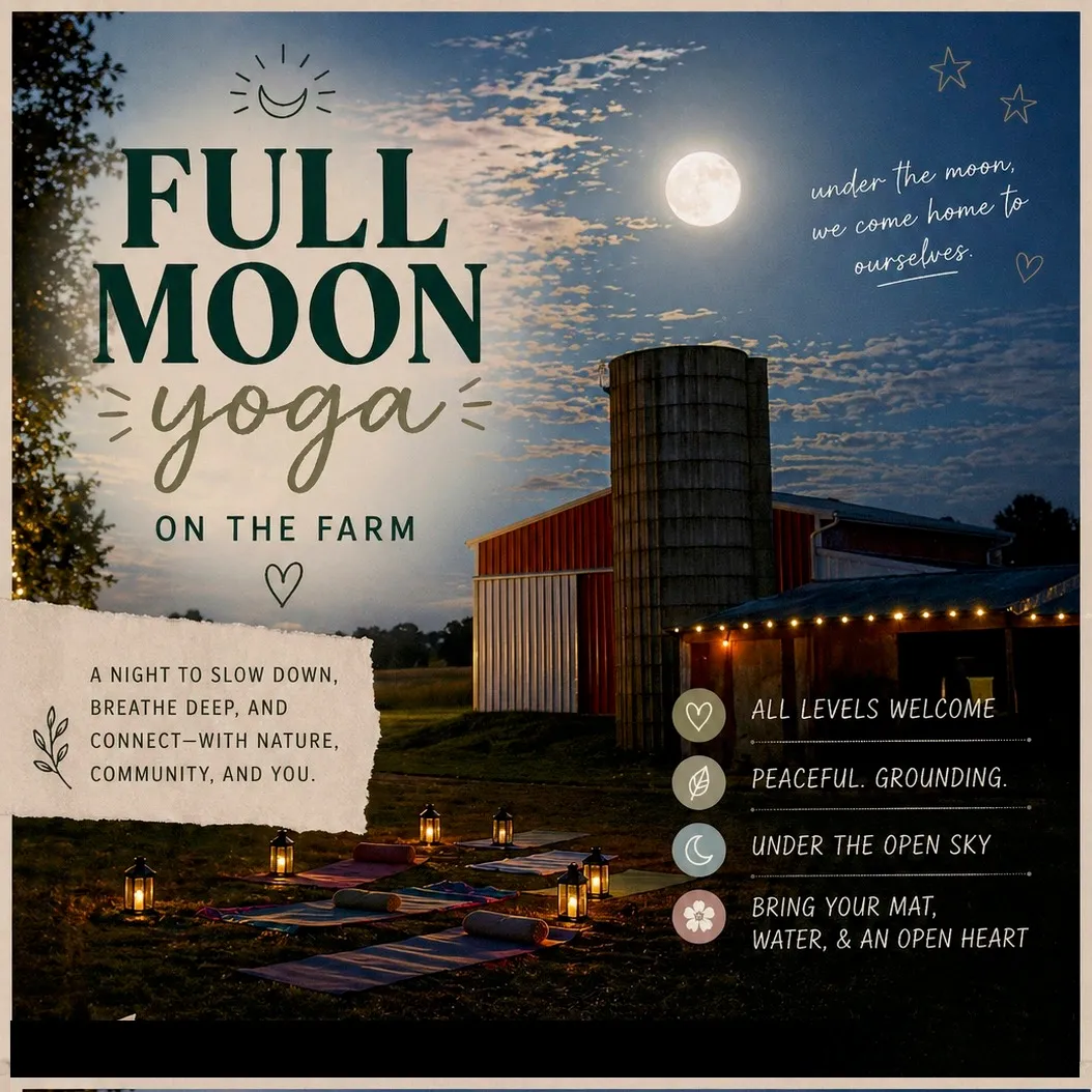 Full moon yoga event on a farm.